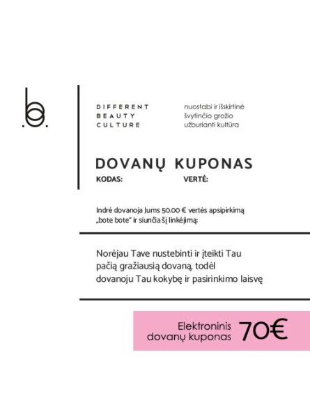 70 EUR elektroninis BOTE BOTE dovanų kuponas