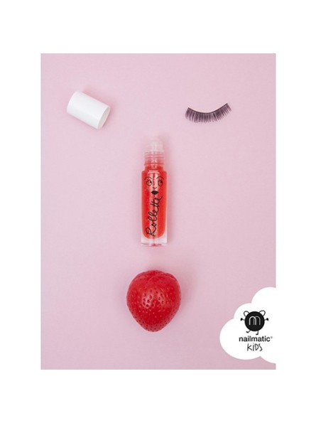 Nailmatic KIDS STRAWBERRY Rollette Lip Gloss braškių skonio lūpų blizgesys, 6,5 ml.