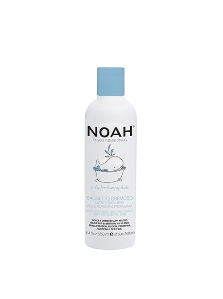 Noah KIDS drėkinantis, kreminis dušo losjonas su pienu ir cukrumi vaikams, 250 ml.