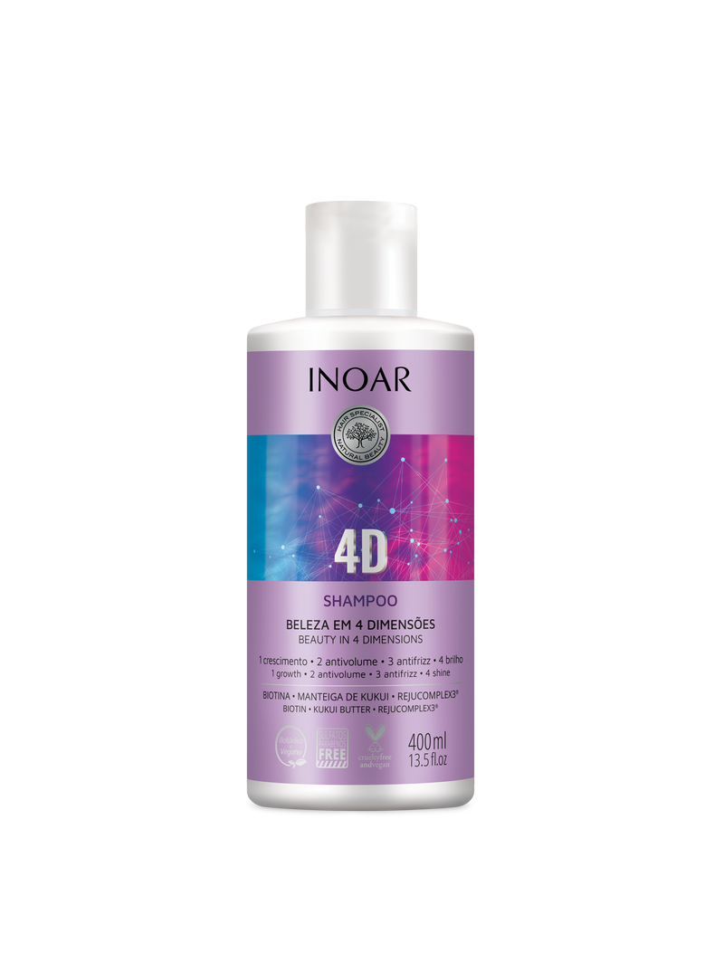 4 dimensijų šampūnas silniems plaukams Inoar 4D, 400 ml.
