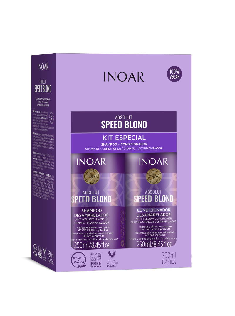 Priemonių rinkinys šviesiems plaukams Inoar Speed Blond, 2x250 ml.