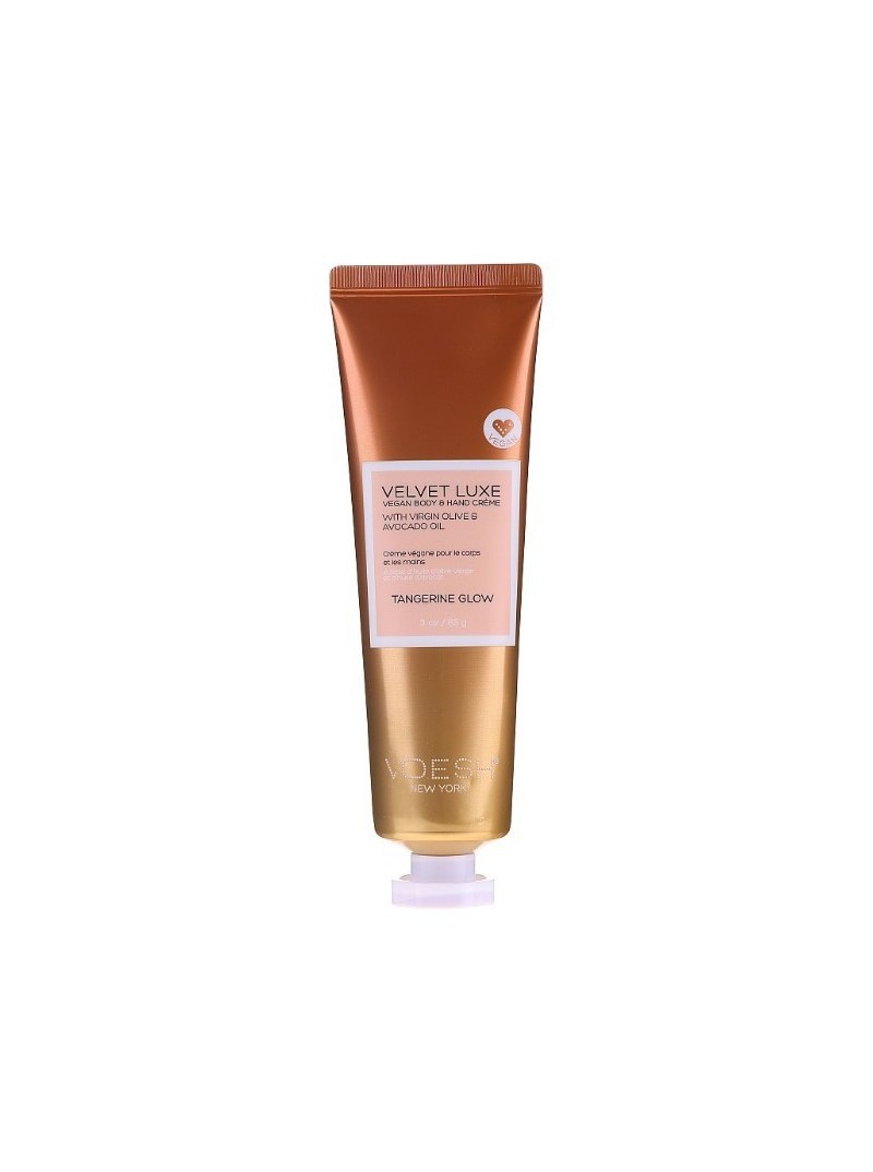 Voesh VELVET LUXE TANGERINE GLOW rankų ir kūno kremas su alyvuogių ir avokadų aliejais, 85 g.