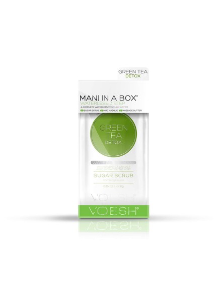 Voesh WATERLESS MANI IN A BOX 3IN1 GREEN TEA DETOX detoksikuojanti procedūra rankoms su žaliosios arbatos ekstraktais, 1 vnt.