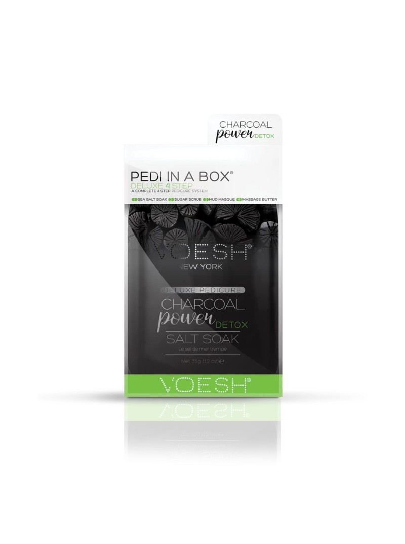 Voesh PEDI IN A BOX 4IN1 CHARCOAL POWER DETOX valanti ir detoksikuojanti procedūra kojoms su anglimi, 1 vnt.