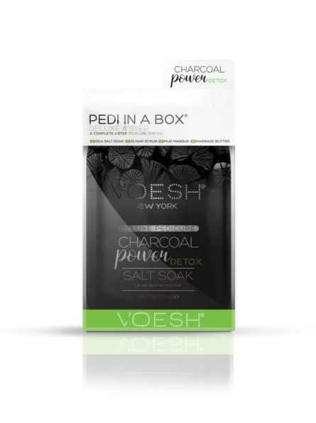 Voesh PEDI IN A BOX 4IN1 CHARCOAL POWER DETOX valanti ir detoksikuojanti procedūra kojoms su anglimi, 1 vnt.