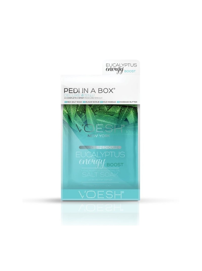 Voesh PEDI IN A BOX 4IN1 EUCALYPTUS ENERGY vėsinanti ir gaivinanti procedūra kojoms su eukaliptų ekstraktais, 1 vnt.