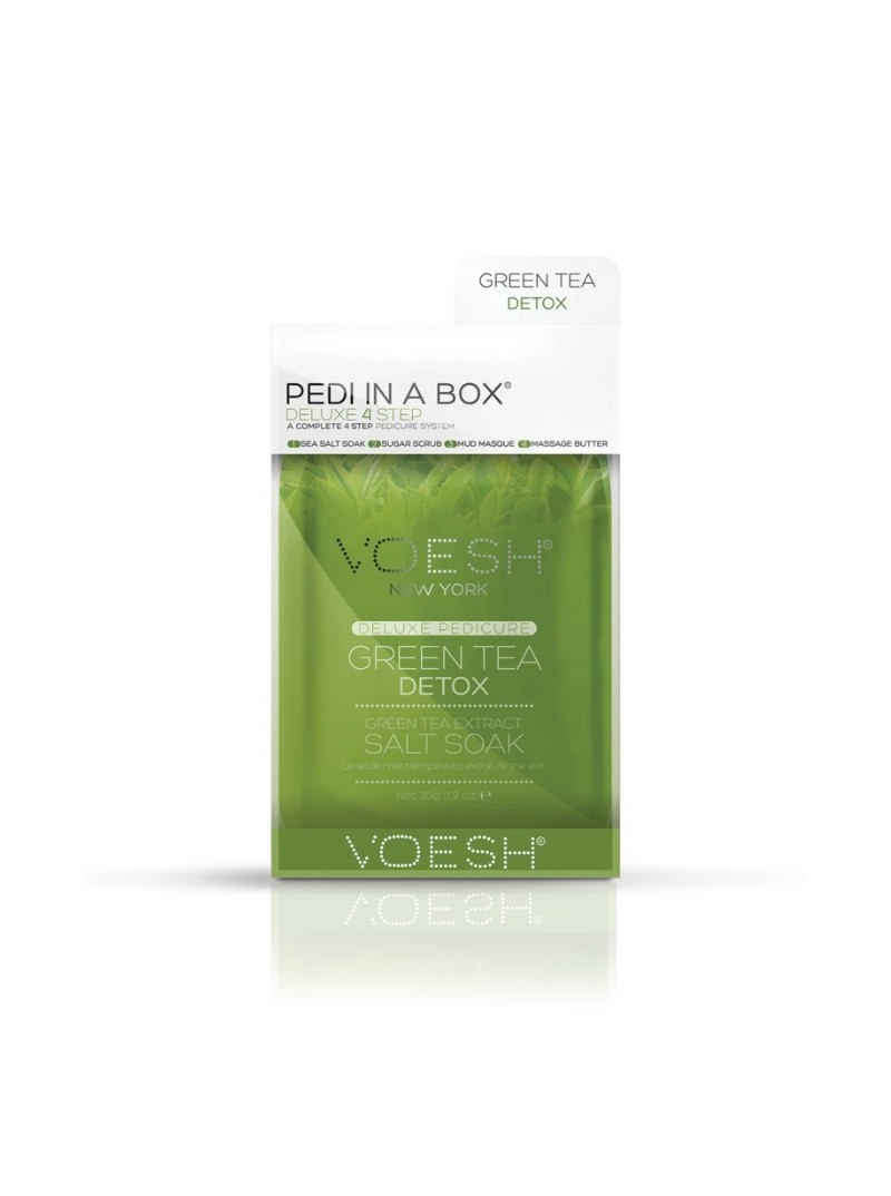 Voesh PEDI IN A BOX 4IN1 GREEN TEA DETOX detoksikuojanti procedūra kojoms su žalisios arbatos ekstraktais, 1 vnt.