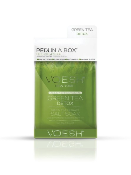 Voesh PEDI IN A BOX 4IN1 GREEN TEA DETOX detoksikuojanti procedūra kojoms su žalisios arbatos ekstraktais, 1 vnt.