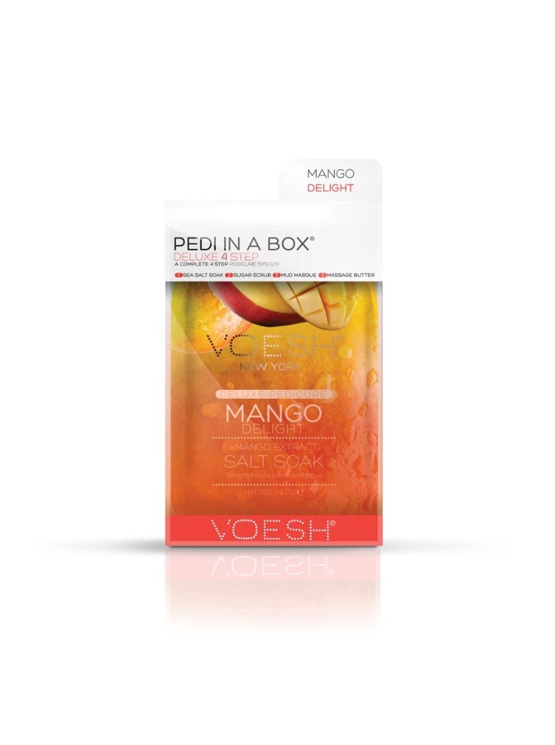 Voesh PEDI IN A BOX 4IN1 MANGO DELIGHT maitinanti procedūra kojoms su mango ekstraktais, 1 vnt.