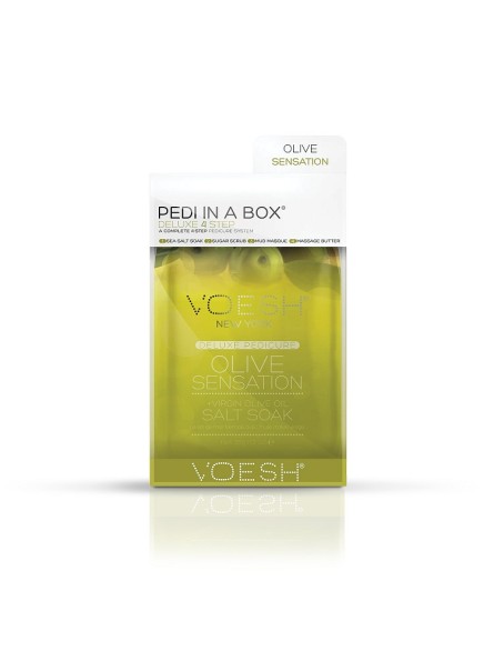 Voesh PEDI IN A BOX 4IN1 OLIVE SENSATION maitinanti procedūra kojoms su alyvuogių ekstraktais, 1 vnt.