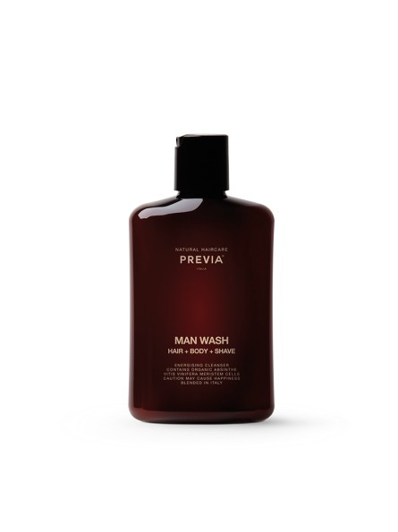 PREVIA MAN WASH vyrų šampūnas, dušo želė ir skutimosi priemonė, 250 ml.