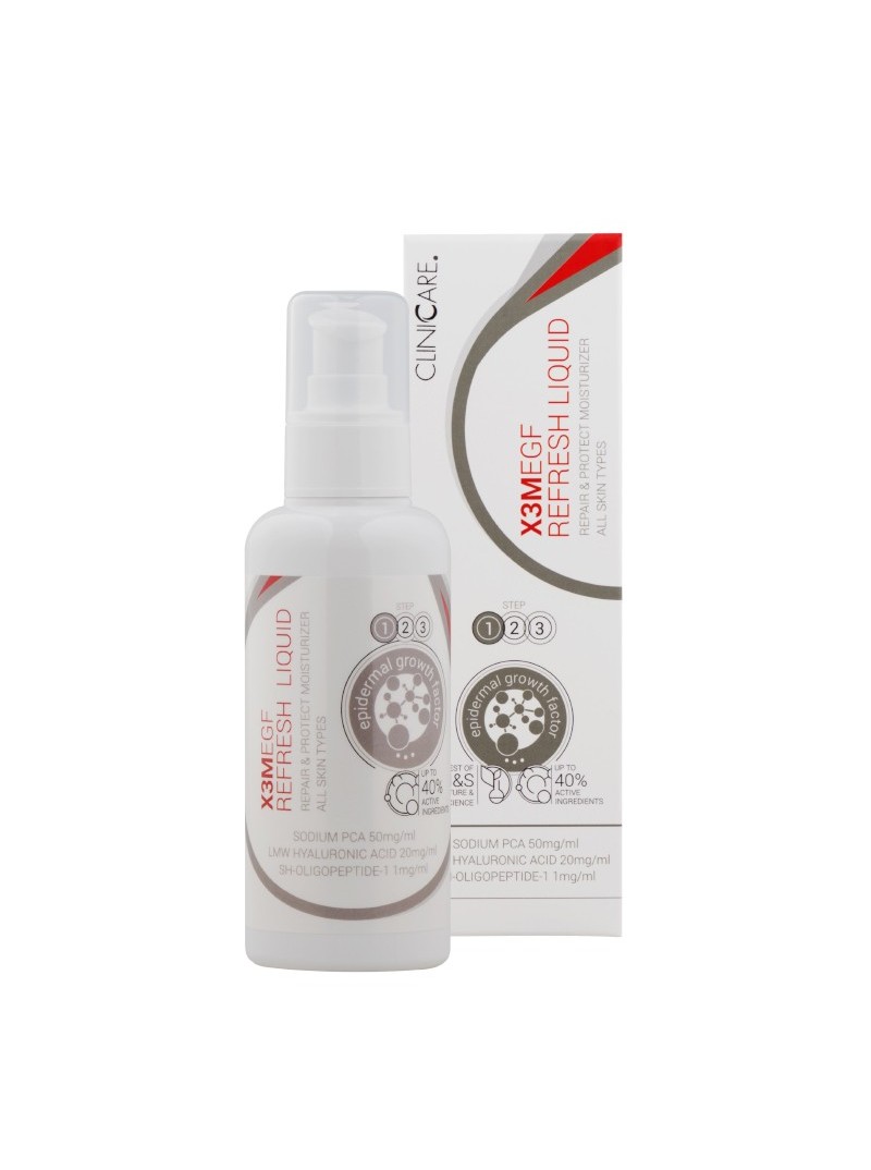 Clinicare X3M EGF REFRESH LIQUID gaivinantis ir drėkinantis veido odos losjonas, 100 ml.