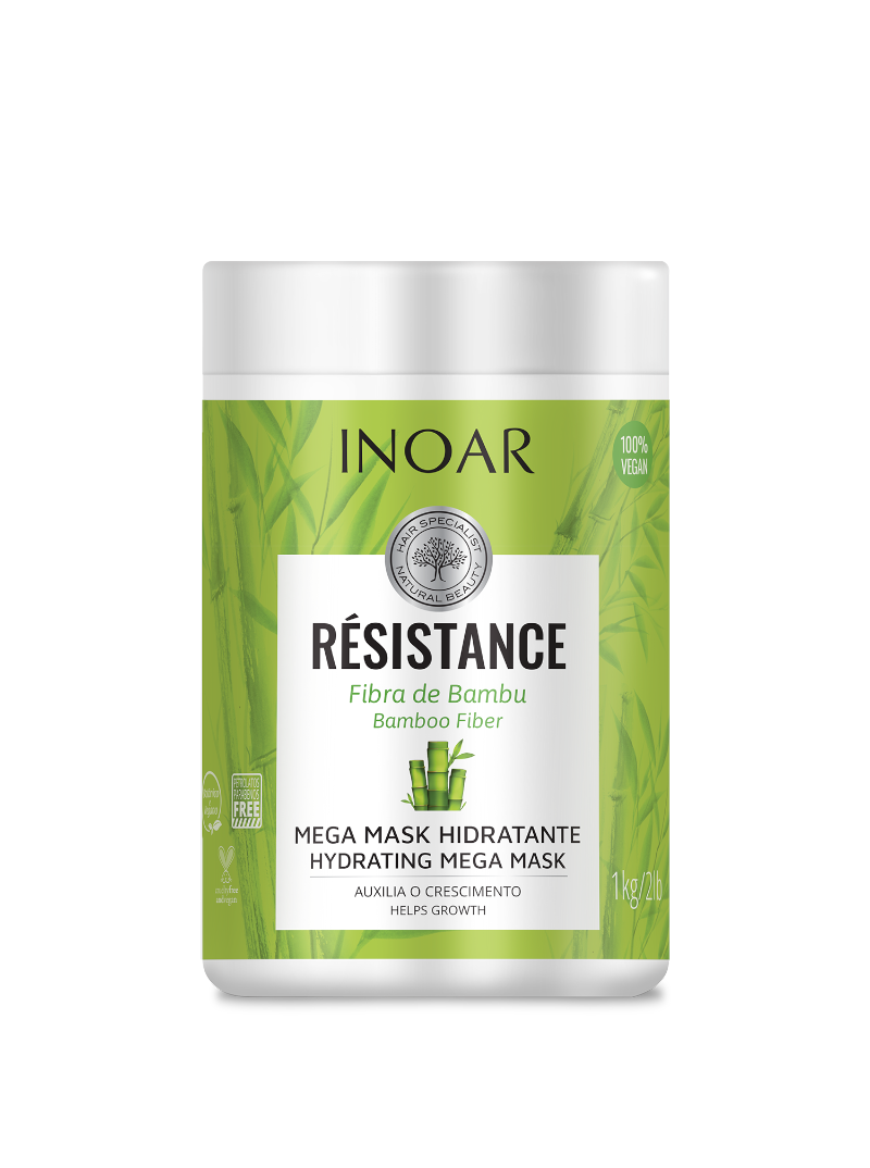 Kaukė pažeistiems plaukams Inoar Resistance Fibra de Bambu, 1000 g.