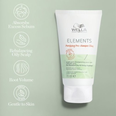 Wella Professionals ELEMENTS Pre-shampoo Clay Valantis molis riebiai galvos odai 70ml.