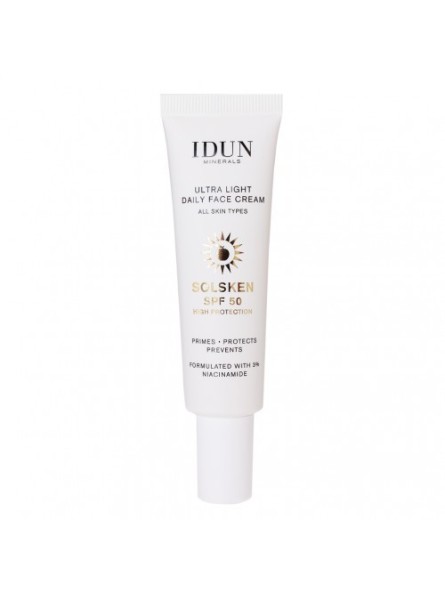 Idun Minerals Ultra Light Daily Face Cream Ypač lengvas dieninis veido kremas su niacinamidu SPF 50, 30ml.