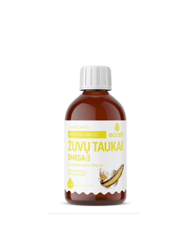 Ecosh Žuvų taukai su Camelina sativa aliejumi, citrinų skonio, 150 ml