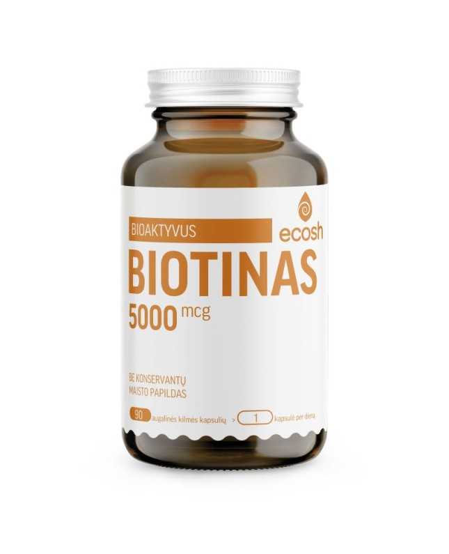 Bioaktyvus biotinas Ecosh, 5000µg, 90 kapsulių