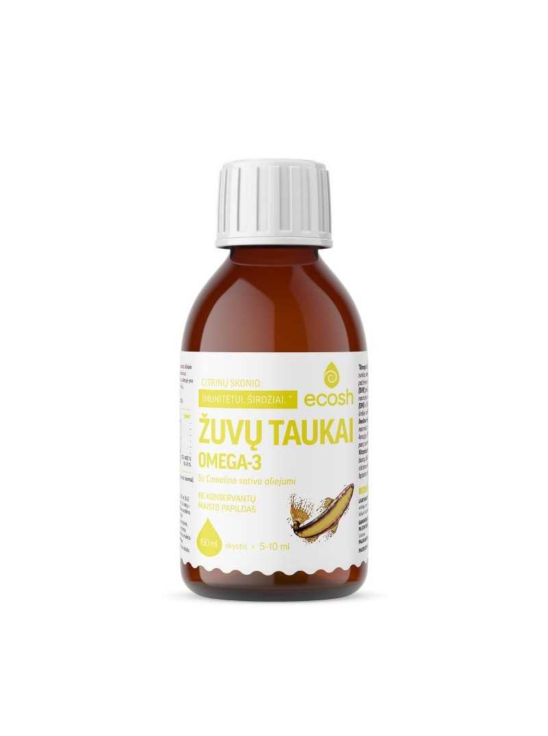 Ecosh Žuvų taukai su Camelina sativa aliejumi, citrinų skonio, 150 ml