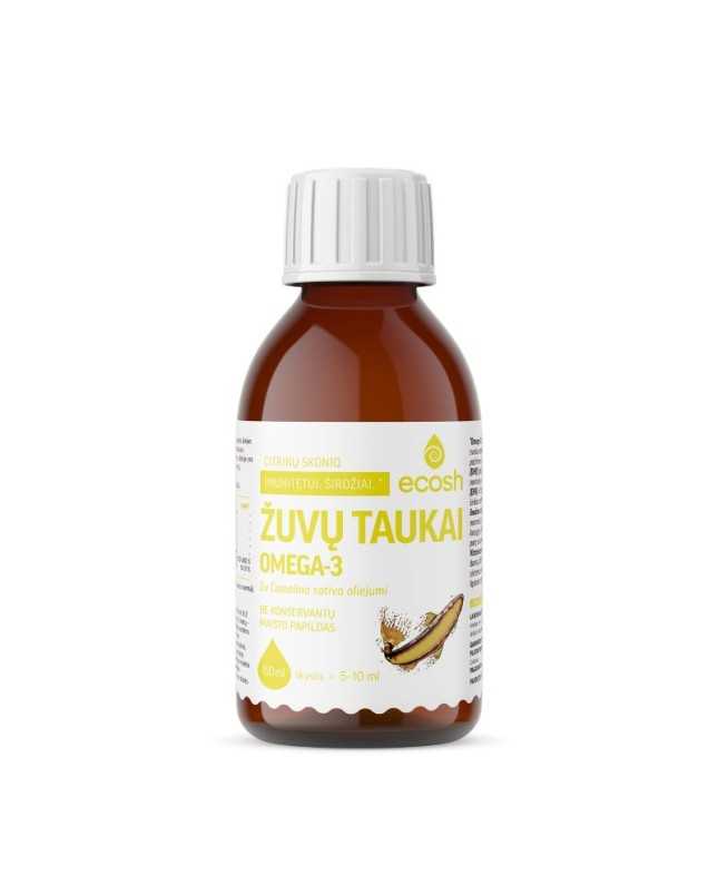 Ecosh Žuvų taukai su Camelina sativa aliejumi, citrinų skonio, 150 ml