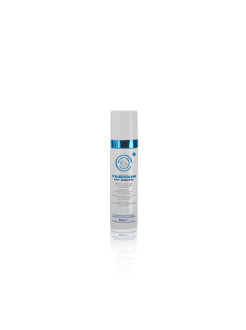 Tebiskin UV-SOOTH SPF50+ Raminantis, drėkinantis kremas, pasižymintis labai patikima apsauga nuo saulės, 50 ml.