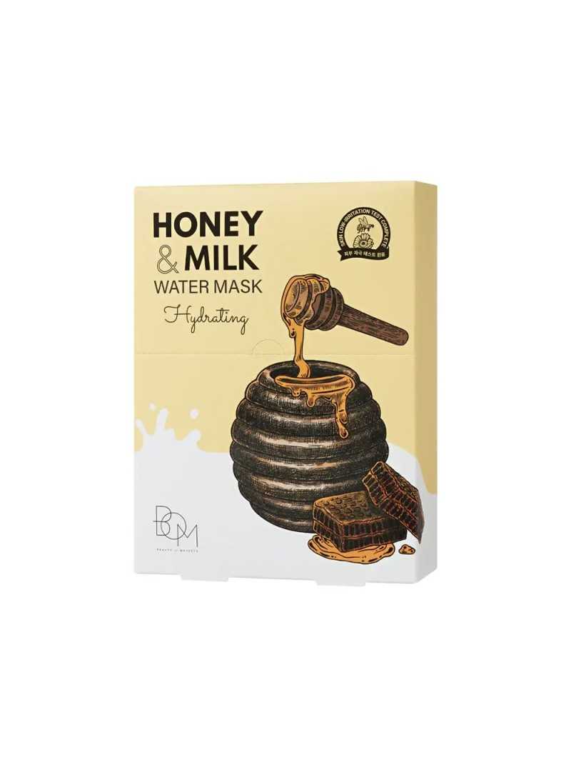 BOM Honey & Milk Water Mask - Drėkinančios odą lakštinės veido kaukės, 10vnt.