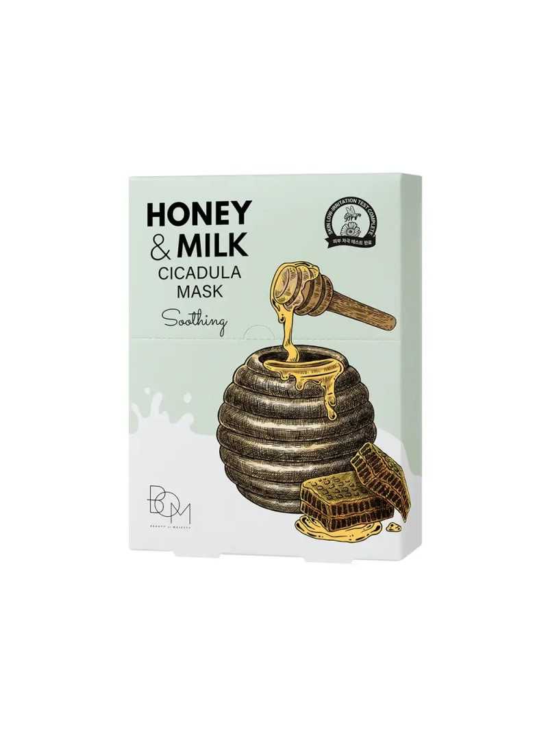 BOM Honey & Milk Cicadula Mask - Raminančios odą lakštinės veido kaukės, 10vnt.