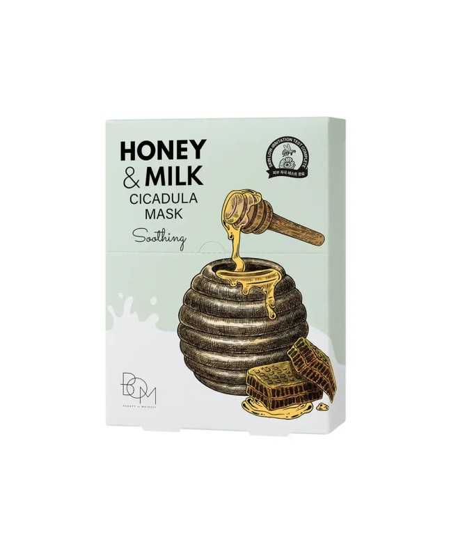 BOM Honey & Milk Cicadula Mask - Raminančios odą lakštinės veido kaukės, 10vnt.
