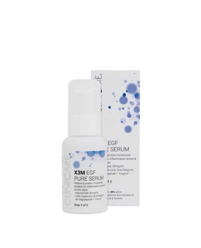 Clinicare X3M EGF PURE SERUM MOISTURIZER priešuždegiminio poveikio drėkinantis veido serumas, 50 ml.
